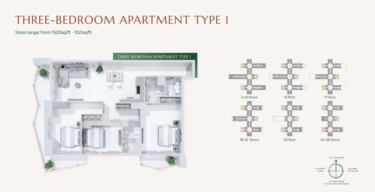 3 Bedroom Type 1 Size 1520 to 1521 sq ft